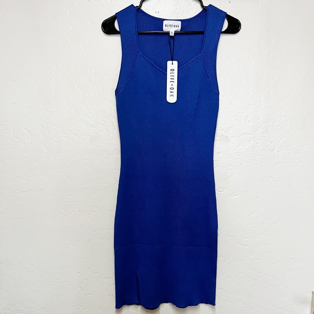 Olive + Oak Ribbed Sweater Dress Size XL Bodycon Galaxy Royal Blue Stretch